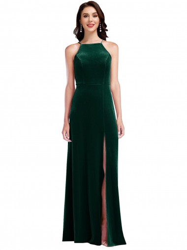 Shop Velvet Halter Maxi Bridesmaid Dress / Prom Dress with Front Slit Geelong