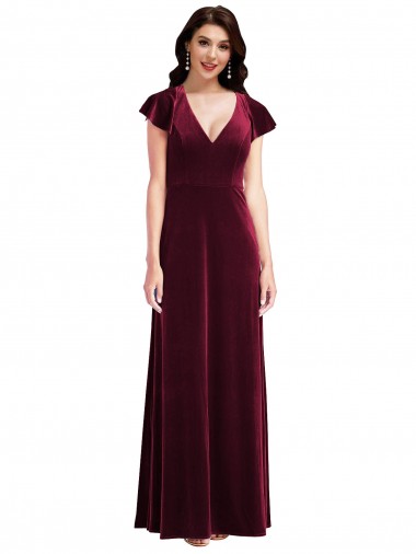 Shop Flutter Sleeve Velvet Maxi Bridesmaid Dress / Prom Dress with Pockets Geelong