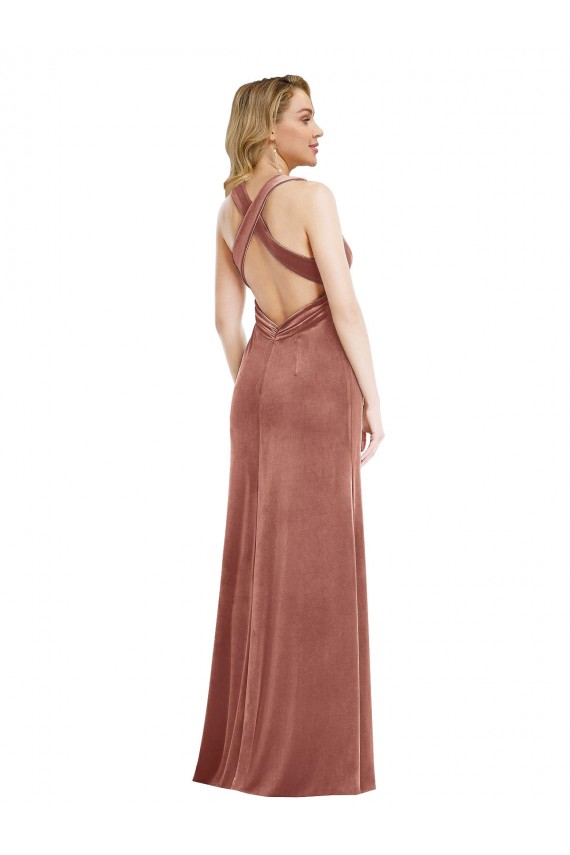 Shop Plunging Neckline Formal Velvet Maxi Bridesmaid Dress / Prom Dress with Criss Cross Open Back Geelong