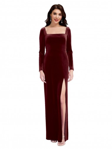 Shop Sleek Square Neck Spaghetti Straps Velvet Bridesmaid Dress / Prom Dress with Side Slit Geelong