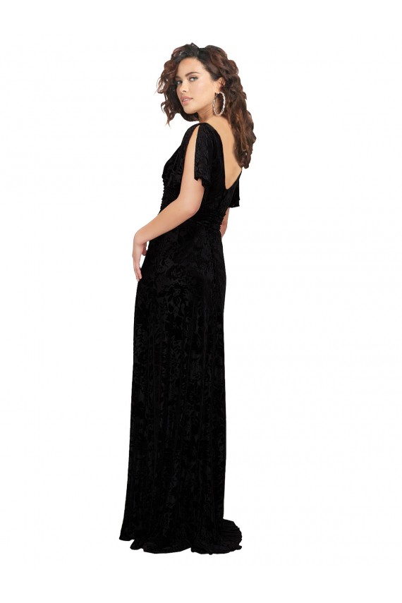 Shop Split Sleeves V-Neck Floral Velvet Bridesmaid Dress with Front Slit Geelong