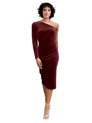 Shop One Shoulder Fitted Short Midi Length Velvet Bridesmaid Dress / Prom Dress Geelong